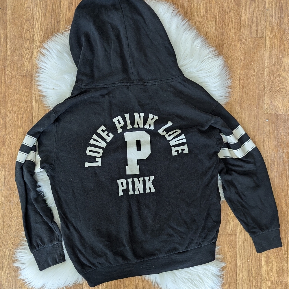 PINK Victoria's Secret Love Pink Striped Zip Up Hoodie